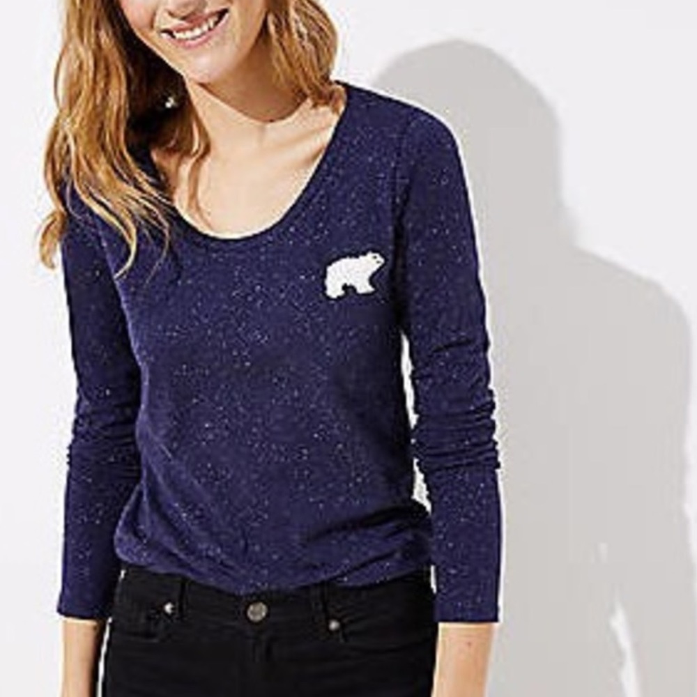 NWT LOFT Navy Bear Long Sleeved Shirt
